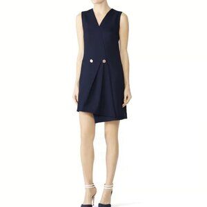 Osman Sleeveless Wrap Asymmetrical Gathered Mini Dress in Navy Blue Size 8